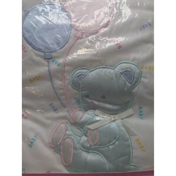 Quiltex Bear Balloon Baby Blanket Soft Acrylic Satin Trim NWT Vintage NEW - Picture 2 of 9